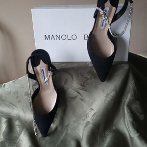 Black suede stilettos with rhinestone ankle strap